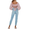 image:imageLYANER Womens Cute Off Shoulder Long Sleeve Self Tie Knot Crop Tube Top BlousePink