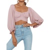 image:imageLYANER Womens Cute Off Shoulder Long Sleeve Self Tie Knot Crop Tube Top BlousePink