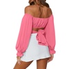 image:imageLYANER Womens Cute Off Shoulder Long Sleeve Self Tie Knot Crop Tube Top BlousePink Tulip