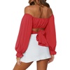 image:imageLYANER Womens Cute Off Shoulder Long Sleeve Self Tie Knot Crop Tube Top BlouseRed