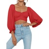 image:imageLYANER Womens Cute Off Shoulder Long Sleeve Self Tie Knot Crop Tube Top BlouseRed