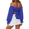 image:imageLYANER Womens Cute Off Shoulder Long Sleeve Self Tie Knot Crop Tube Top BlouseRoyal Blue