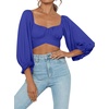 image:imageLYANER Womens Cute Off Shoulder Long Sleeve Self Tie Knot Crop Tube Top BlouseRoyal Blue