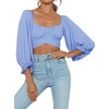 image:imageLYANER Womens Cute Off Shoulder Long Sleeve Self Tie Knot Crop Tube Top BlouseSky Blue