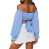 image:imageLYANER Womens Cute Off Shoulder Long Sleeve Self Tie Knot Crop Tube Top BlouseSky Blue