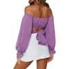 image:imageLYANER Womens Cute Off Shoulder Long Sleeve Self Tie Knot Crop Tube Top BlouseViolet