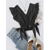 image:imageLYANER Womens Cute V Neck Ruffle Cap Sleeve Side Bow Shirred Hem Summer Crop Tank Tops Peplum Blouse02 Black