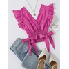 image:imageLYANER Womens Cute V Neck Ruffle Cap Sleeve Side Bow Shirred Hem Summer Crop Tank Tops Peplum Blouse02 Rose Pink