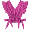 image:imageLYANER Womens Cute V Neck Ruffle Cap Sleeve Side Bow Shirred Hem Summer Crop Tank Tops Peplum Blouse02 Rose Pink