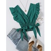 image:imageLYANER Womens Cute V Neck Ruffle Cap Sleeve Side Bow Shirred Hem Summer Crop Tank Tops Peplum Blouse02 Teal
