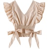 image:imageLYANER Womens Cute V Neck Ruffle Cap Sleeve Side Bow Shirred Hem Summer Crop Tank Tops Peplum BlouseBeige