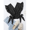 image:imageLYANER Womens Cute V Neck Ruffle Cap Sleeve Side Bow Shirred Hem Summer Crop Tank Tops Peplum BlouseBlack