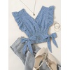 image:imageLYANER Womens Cute V Neck Ruffle Cap Sleeve Side Bow Shirred Hem Summer Crop Tank Tops Peplum BlouseDusty Blue