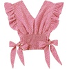 image:imageLYANER Womens Cute V Neck Ruffle Cap Sleeve Side Bow Shirred Hem Summer Crop Tank Tops Peplum BlousePink