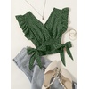 image:imageLYANER Womens Cute V Neck Ruffle Cap Sleeve Side Bow Shirred Hem Summer Crop Tank Tops Peplum BlousePolka Dots Dark Green
