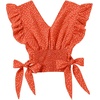 image:imageLYANER Womens Cute V Neck Ruffle Cap Sleeve Side Bow Shirred Hem Summer Crop Tank Tops Peplum BlousePolka Dots Orange Red