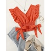 image:imageLYANER Womens Cute V Neck Ruffle Cap Sleeve Side Bow Shirred Hem Summer Crop Tank Tops Peplum BlousePolka Dots Orange Red