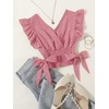 image:imageLYANER Womens Cute V Neck Ruffle Cap Sleeve Side Bow Shirred Hem Summer Crop Tank Tops Peplum BlousePolka Dots Pink