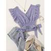 image:imageLYANER Womens Cute V Neck Ruffle Cap Sleeve Side Bow Shirred Hem Summer Crop Tank Tops Peplum BlousePurple