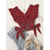 image:imageLYANER Womens Cute V Neck Ruffle Cap Sleeve Side Bow Shirred Hem Summer Crop Tank Tops Peplum BlouseRed
