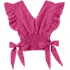 image:imageLYANER Womens Cute V Neck Ruffle Cap Sleeve Side Bow Shirred Hem Summer Crop Tank Tops Peplum BlouseRose