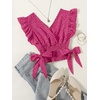 image:imageLYANER Womens Cute V Neck Ruffle Cap Sleeve Side Bow Shirred Hem Summer Crop Tank Tops Peplum BlouseRose