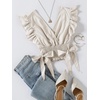 image:imageLYANER Womens Cute V Neck Ruffle Cap Sleeve Side Bow Shirred Hem Summer Crop Tank Tops Peplum BlouseSolid Beige