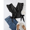 image:imageLYANER Womens Cute V Neck Ruffle Cap Sleeve Side Bow Shirred Hem Summer Crop Tank Tops Peplum BlouseSolid Black