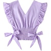 image:imageLYANER Womens Cute V Neck Ruffle Cap Sleeve Side Bow Shirred Hem Summer Crop Tank Tops Peplum BlouseSolid Lilac