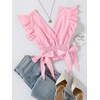 image:imageLYANER Womens Cute V Neck Ruffle Cap Sleeve Side Bow Shirred Hem Summer Crop Tank Tops Peplum BlouseSolid Pink