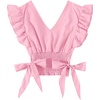 image:imageLYANER Womens Cute V Neck Ruffle Cap Sleeve Side Bow Shirred Hem Summer Crop Tank Tops Peplum BlouseSolid Pink