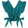 image:imageLYANER Womens Cute V Neck Ruffle Cap Sleeve Side Bow Shirred Hem Summer Crop Tank Tops Peplum BlouseSolid Teal