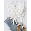 image:imageLYANER Womens Cute V Neck Ruffle Cap Sleeve Side Bow Shirred Hem Summer Crop Tank Tops Peplum BlouseSolid White