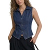 image:imageLYANER Womens Denim Vest Sleeveless Collared V Neck Button Down Casual Summer Jean Tank Shirt TopBlue