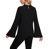 image:imageLYANER Womens Elegant Bow Tie Mock Neck Bell Long Sleeve Blouse Shirts TopBlack