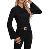 image:imageLYANER Womens Elegant Bow Tie Mock Neck Bell Long Sleeve Blouse Shirts TopBlack