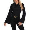 image:imageLYANER Womens Elegant Bow Tie Mock Neck Bell Long Sleeve Blouse Shirts TopBlack