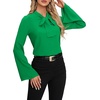 image:imageLYANER Womens Elegant Bow Tie Mock Neck Bell Long Sleeve Blouse Shirts TopGreen