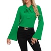 image:imageLYANER Womens Elegant Bow Tie Mock Neck Bell Long Sleeve Blouse Shirts TopGreen