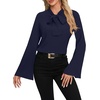 image:imageLYANER Womens Elegant Bow Tie Mock Neck Bell Long Sleeve Blouse Shirts TopNavy Blue