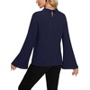 image:imageLYANER Womens Elegant Bow Tie Mock Neck Bell Long Sleeve Blouse Shirts TopNavy Blue