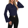 image:imageLYANER Womens Elegant Bow Tie Mock Neck Bell Long Sleeve Blouse Shirts TopNavy Blue