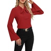 image:imageLYANER Womens Elegant Bow Tie Mock Neck Bell Long Sleeve Blouse Shirts TopRed