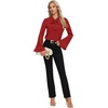 image:imageLYANER Womens Elegant Bow Tie Mock Neck Bell Long Sleeve Blouse Shirts TopRed