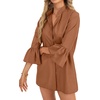 image:imageLYANER Womens Flare Long Sleeve Stand Collar Button Down Blouse Shirt TopSolid Caramel