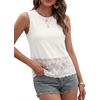 image:imageLYANER Womens Floral Sheer Lace Hem Round Neck Sleeveless Elegant Blouse Tank TopWhite