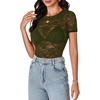 image:imageLYANER Womens Lace Top Cute Short Sleeve Fitted Mesh Sheer T Shirt Going Out Tee TopsArmy Green