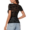 image:imageLYANER Womens Lace Top Cute Short Sleeve Fitted Mesh Sheer T Shirt Going Out Tee TopsBlack