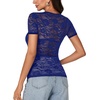 image:imageLYANER Womens Lace Top Cute Short Sleeve Fitted Mesh Sheer T Shirt Going Out Tee TopsDark Blue