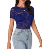 image:imageLYANER Womens Lace Top Cute Short Sleeve Fitted Mesh Sheer T Shirt Going Out Tee TopsDark Blue
